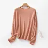 Suéter casual de lana sin costuras de una sola pieza con cuello redondo para mujer, de terciopelo, manga larga, corte holgado, capa base fina, top cálido