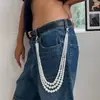 Accesorios Transfronterizos Europeos y Americanos, Cadena para Pantalones Multicapa con Perlas Artificiales Estilo Ins Simple, Cadena de Cintura con Colgante de Mezclilla de Personalidad Punk