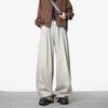 Calças largas soltas estilo americano retrô masculinas jeans lavados machete calças retas de marca da moda cleanfit