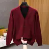 Suéter de Lã Masculino Espesso Outono e Inverno com Lã de Alto Peso Gola V Profunda Dupla Face Cardigã para Meia-Idade e Idosos