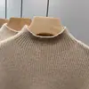 Venta al por mayor transfronteriza otoño e invierno coreano cuello semi-alto forro polar grueso cálido manga larga suéter una pieza terciopelo interior top para mujer