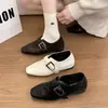 Sapatos Pequenos de Couro Aumento Interno Saia Sapatos de Salto Único Fashion 2026 Fivela Outono Francês Novo Bico Quadrado com Preto Bege