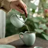 Tetera de Film Abierto del Horno Ru de Tianqing Tetera de Cerámica para el Hogar Porcelana China de Alta Calidad Mango de Porcelana Olla de Viga Tetera Individual Kung Fu con Cuerda