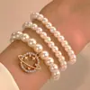 Pulsera de Perlas Multicapa Nueva Transfronteriza Traje Pulsera para Mujer Estilo Francés Lujo Ligero Diseño Nicho Pulsera Pulsera con Colgante de Amor
