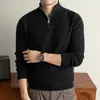 Suéter de Tricô Masculino 2026 Outono/Inverno Gola Alta com Zíper Meio Pulôver Suéter de Lã Estilo Old Money Suéter de Gola Meia-Alta para Negócios