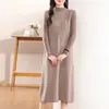 Outono e inverno novo em torno do pescoço 100 pura lã das mulheres malha base mid- comprimento colete vestido moda all-match