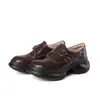 Zapatos de plataforma de cuero de vaca para mujer, estilo británico retro, con hebilla, puntera redonda, suela gruesa, aumento de 5 cm