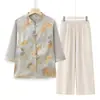 Nuevo Traje de Verano Estilo Chino para Mamá con Mangas Tres Cuartos, Tops de Verano de Estilo Nacional para Mujeres de Mediana Edad y Mayores, Estilo Abuela