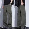 Calça de trabalho moderna estilo americano para homens, corte solto, seda gelada 2026 verão, perna reta, casual, versátil, calça cargo, calça de paraquedista para homens