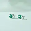 Pendientes de Plata S999 de Trébol de Cuatro Hojas para Mujer Serie Colorida Dopamina Pendientes de Circonita para Dormir Sin Quitar el Cierre de Rosca