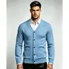 2026 Comercio Exterior Transfronterizo Otoño e Invierno Suéter Cardigan de Color Sólido con Cuello en V para Hombre Ropa de Punto Ajustada Casual Chaqueta para Hombre