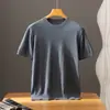 Camiseta de imitación de alta calidad 100% cachemira pura, cuello redondo, manga corta, base de punto fino para negocios para primavera y otoño