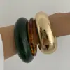 Pulsera Abierta Personalizada con Resina de Ámbar Difuminada Transfronteriza Europea y Americana para Mujer Moda Ins Anillo de Metal Pulido Pulsera Brillante