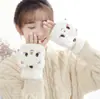 Luvas Quentes de Pelúcia de Coelho Fofo de Inverno para Mulheres, Estilo Coreano com Tampa Dobrável e Bordado de Desenho Animado, Estilo Estudante Espessado à Prova de Frio