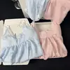 Pijama con Almohadillas para el Pecho para Mujer, Textura de Algodón Nube de Verano, Sensación de Alta Gama, Se Puede Usar Afuera, Pantalones Cortos de Tirantes de Dibujos Animados, Conjunto de Ropa para el Hogar