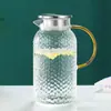 Tetera de Vidrio de Borosilicato Alto Patrón Martillado Grano de Arroz Tetera Olla para Jugo Resistente a Altas Temperaturas Gran Capacidad Juego de Agua Tetera para Agua Fría