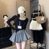 Falda corta de cuadros estilo coreano, línea A, estampado floral, de cintura alta, con shorts incorporados para evitar la exposición, dulce y femenina, adecuada para el verano, falda acampanada