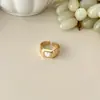 Anillo de Lujo Nuevo de Nicho Estilo Coreano, Anillo Ancho Vintage de Piedra Natural, Anillo Abierto Ajustable Versátil Personalizado para el Dedo Índice