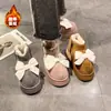 Botas de invierno cálidas, afelpadas, estilo coreano, adornadas con lazo, de suela gruesa, para niños, adecuadas para usar al aire libre en clima nevado, botines, colección 2026, versión engrosada para mujer