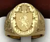 Anillo de insignia de escudo de león de corona popular anillo de sello real dorado chapado en cobre europeo y americano anillo de hombre