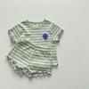Pijamas de Verano para Niños Niñas Pantalones de Manga Corta Delgados Moda para Bebés Conjunto de Ropa para el Hogar Seda de Hielo a Rayas Conjunto de Dos Piezas