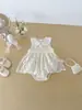 Ropa de Bebé Verano Estilo Delgado Mono Vestido con Ribete de Encaje para Niñas Recién Nacidas, Mes Completo, Cien Días y Primer Cumpleaños Vestido de Algodón