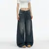 Jeans feminino estilo retro americano de cintura baixa e perna larga, novo estilo de verão 2026, modelador, solto, calças retas compridas, leve