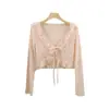 Cárdigan de Borde Fruncido con Protección Solar para Mujer, Chal Delgado de Encaje de Verano, Para Combinar con Vestido, Blusa, Chaqueta, Top, Blanco, Talla Única