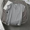 Camiseta blanca de manga corta con cuello en V para mujer, estilo coreano, holgada, de color liso, básica y combinable, de verano