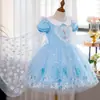 Vestido de Princesa Elsa de Frozen Vestido Largo de Terciopelo de Elsa Vestido de Malla Estampado de Manga Corta de Elsa para Niñas