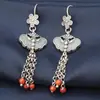 Brincos de prata de lei S925 com borboleta e franja de florzinha estilo étnico vintage retrô brincos longos brincos joias atacado