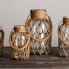 Vaso de Vidro Torcido com Corda de Cânhamo Vintage Tecido à Mão Estilo Americano Country Criativo Vaso Hidropônico Ornamentos de Mesa Vaso de Flores