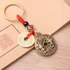 Pingente de Segurança Cinco Bênçãos de Latão Puro Vintage Cultural Criativo Presente Pingente para Chaveiro de Carro Acessório Ornamentado para Pendurar com Corda Trançada Feito à Mão