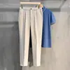 Calça Social Masculina para Primavera e Outono, Corte Slim, Casual de Negócios, Perna Reta, Resistente a Amassados, Não Passa, Calça Cropped Tendência
