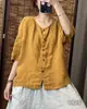 # 501 camisa feminina de algodão e linho, gola redonda, cor sólida, casual, versátil, corte solto, modeladora, novo estilo, respirável, camisa de manga média