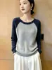 Suéter raglán color block para mujer, nuevo top de punto suelto de cuello redondo otoño/invierno, capa base, top pullover versátil