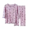Conjunto de Pijama de Verão da Moda para Meninas 2026 com Estampa de Coelho de Desenho Animado, Blusa Fofa com Estampa Completa e Gola Redonda, Conjunto de Pijama Duas Peças