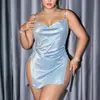 Vestido Corto Glamoroso Sexy para Discoteca Europeo y Americano, Chica Atrevida, Doble Abertura, Espalda Descubierta, Vestido de Lentejuelas, Tallas Grandes, Comercio Exterior