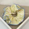 Tecido Listrado Amarelo Azul Estilo Coreano Anel de Cabelo Colon Cabelo Anel de Cabelo de Alta Qualidade Sentido Dupla Camada Pequeno Bárbaro Corda de Cabelo para Cintura Corda de Cabelo com Borda Azul Amarrar Flor de Cabelo