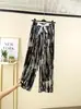 Calça de Perna Larga com Estampa de Tinta Feminina Verão Fina Guoxi Solta Emagrecimento Vertical Cintura Alta Casual Tie-Dye Reta