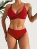 Traje de baño bikini de dos piezas transfronterizo para mujer, estilo europeo y americano, sexy, color liso, push-up, para vacaciones en la playa, piscinas y aguas termales