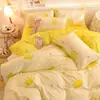 Juego de cuatro piezas de ropa de cama de color verde fruta liso, juego de tres piezas de sábana y funda de edredón para todas las estaciones, funda de edredón, colcha, sábana, funda de almohada