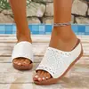 Zapatos de Mujer Retro Europeos y Americanos Transfronterizos de Color Sólido Cosidos Talla Grande, Cuñas de Talla Grande, Sandalias de Comercio Exterior al por Mayor Talla Grande