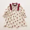 Vestido Largo de Niña Estilo Retro Francés con Estampado Floral Pequeño Fruncido Manga Larga Colección Otoño 2026 Bloque de Color Volante Vestido de Princesa Infantil