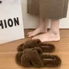 Punta abierta Otoño/Invierno Planos Slip-on Forrados Estilo Coreano 2026 Moda Correa Única Mocasín Pantuflas de Piel Pantuflas de Algodón para Mujer Mediana