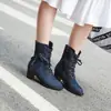 Botas Femininas de Comércio Exterior Jeans Inverno Novo Estilo Coreano Botas com Cadarço Sapatos de Salto Grosso Botas de Motocicleta Botas Curtas de Salto Alto