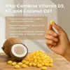 Cápsulas Blandas de Vitamina D3K2 de Coco Virgen Suplemento D3K2 Cápsulas Blandas 60 Cápsulas