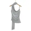 Top de Tirantes Halter Asimétrico con Cintura Fruncida para Mujer, Estilo Verano 2025, Elegante y con Estilo
