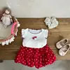 Conjunto de Duas Peças da Moda para Meninas de Verão: Moda Estilosa para Menininha Bebê Colete Cartoon com Manga Floral Calcinha de Bolinhas