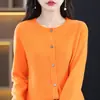 Cardigã de tricô com gola redonda ready-to-wear de fronteira, jaqueta suéter fina sem costura de fronteira, top segunda pele, casaco de primavera feminino